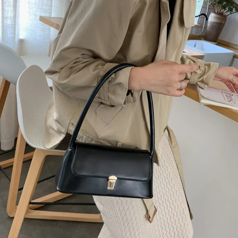 Fashion Retro Women's Shoulder Bag Simple Solid Colour Handbag Vintage Underarm Bag - Image 2
