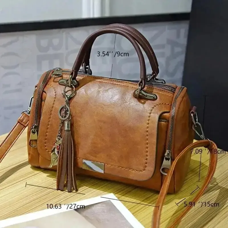 Tassel Decor Handbag, Women's Large Capacity Shoulder Bag, Fashion Zipper Crossbody Bag With Removable Strap - Image 6