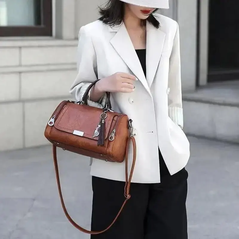 Tassel Decor Handbag, Women's Large Capacity Shoulder Bag, Fashion Zipper Crossbody Bag With Removable Strap - Image 5