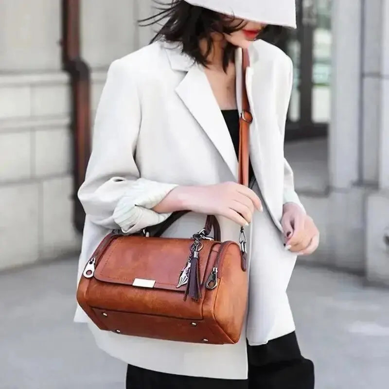 Tassel Decor Handbag, Women's Large Capacity Shoulder Bag, Fashion Zipper Crossbody Bag With Removable Strap - Image 4