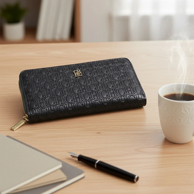 CH Women's Solid Colour Long Wallet Niche Design Fashion Simple Large Capacity Bag Luxury Temperament Vintage Classic Wallet - Image 3