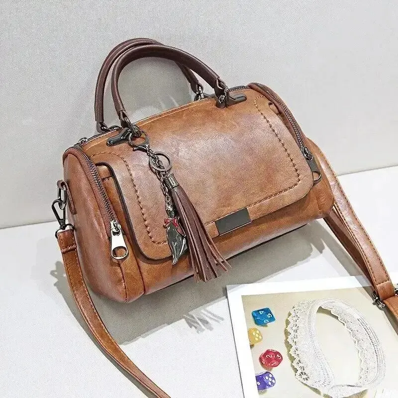 Tassel Decor Handbag, Women's Large Capacity Shoulder Bag, Fashion Zipper Crossbody Bag With Removable Strap - Image 2