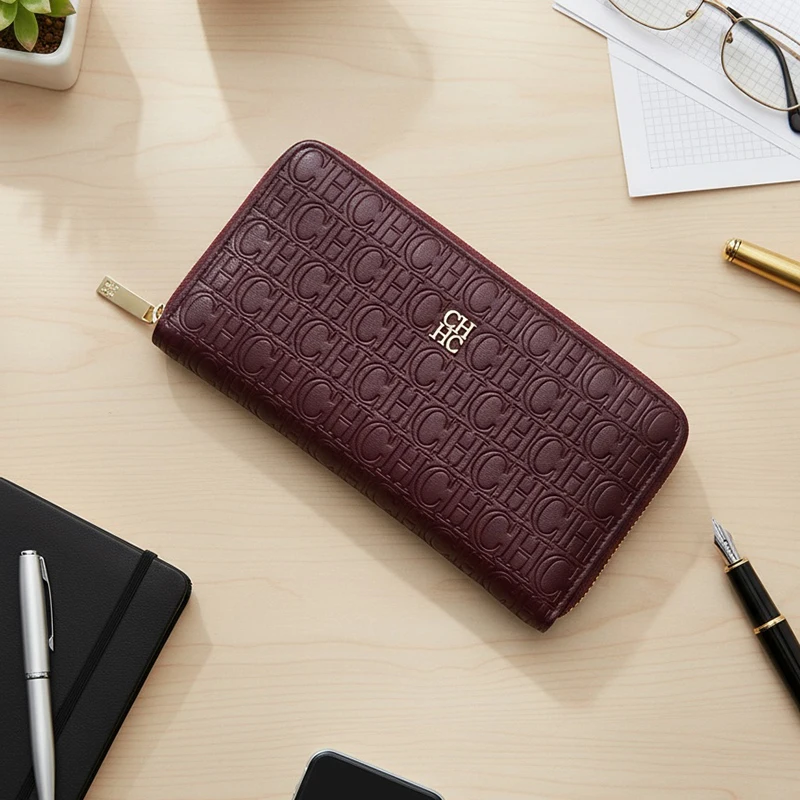 CH Women's Solid Colour Long Wallet Niche Design Fashion Simple Large Capacity Bag Luxury Temperament Vintage Classic Wallet - Image 4
