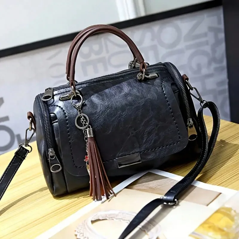 Yogodlns Tassel Decor Handbag, Women's Large Capacity Shoulder Bag, Fashion Zipper Crossbody Bag With Removable Strap - Image 3